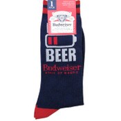 Wholesale - 1pr BUDWEISER NAVY/RED MEN CREW SOCKS SIZE 10-13 C/P 60, UPC: 194382048146
